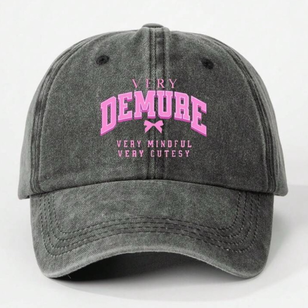 Gray Cap with Pink Embroidery